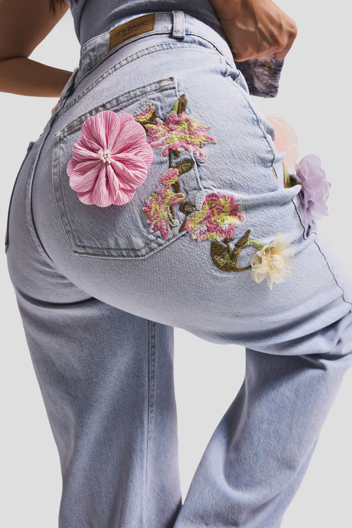 Women’s Light Wash 3D Floral Jeans - Image 4