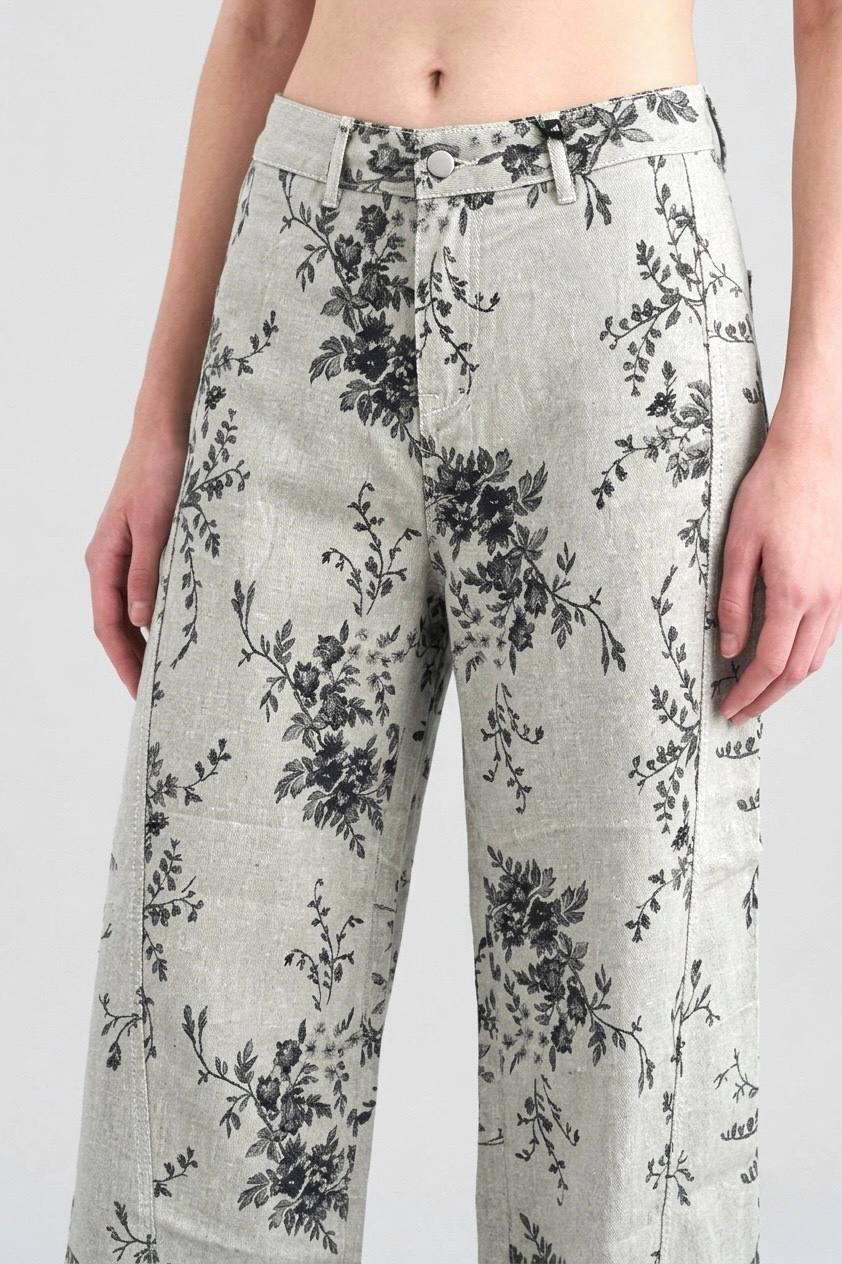 Women’s Grey Floral Wide Leg Pants - Image 2