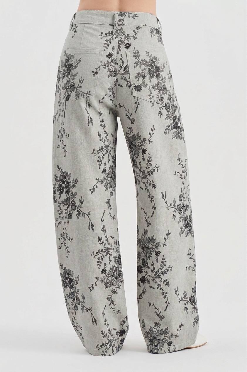 Women’s Grey Floral Wide Leg Pants - Image 3