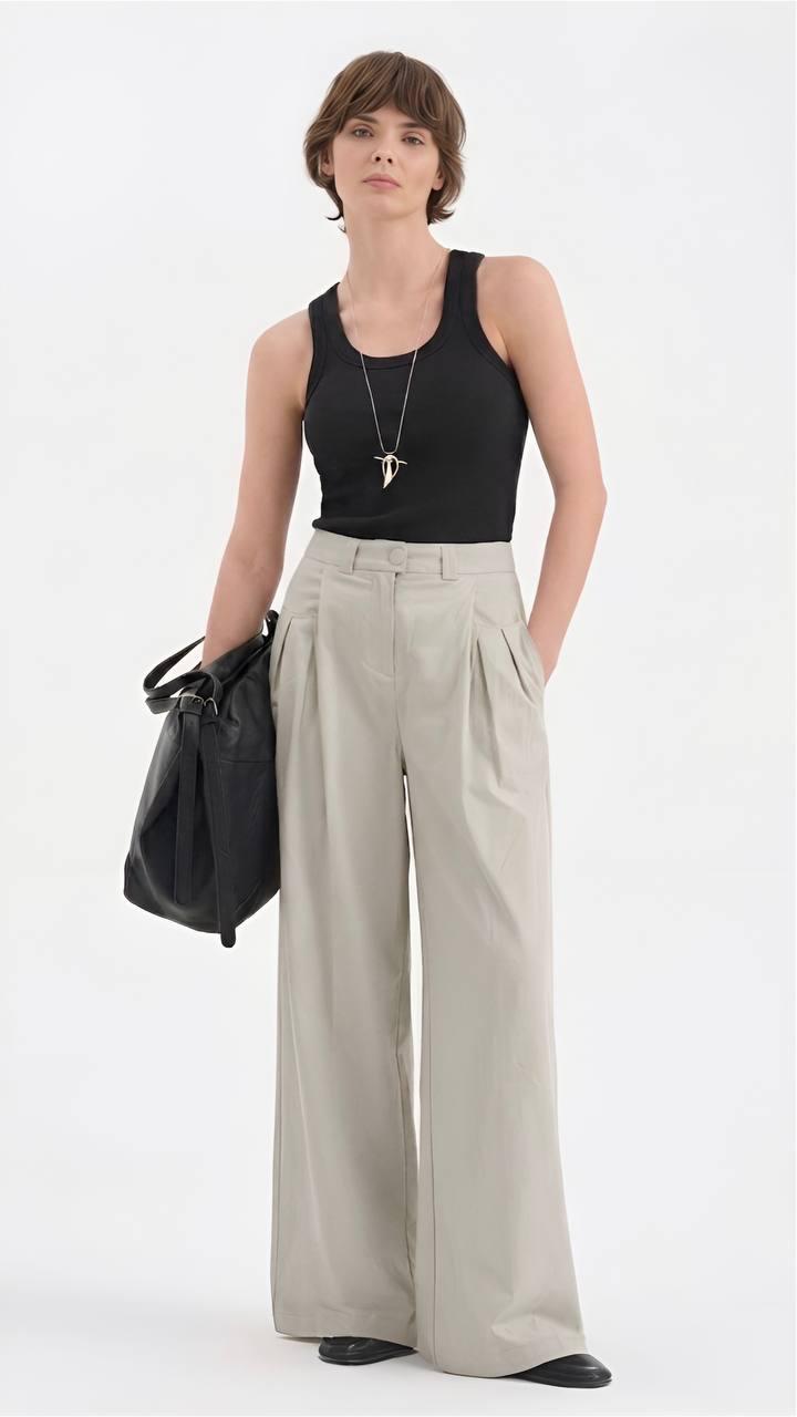 Women’s Beige Wide Leg Trousers - Image 3