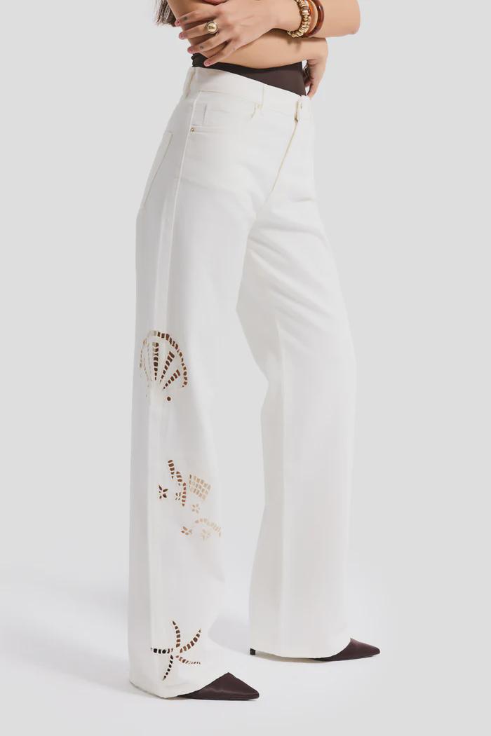 Women’s White Butterfly Cutwork Pants - Image 2