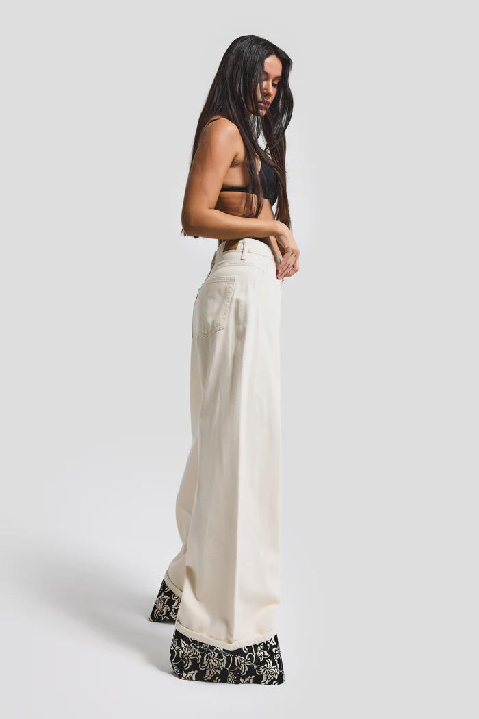 Women’s Cream Wide Leg Jeans - Image 2